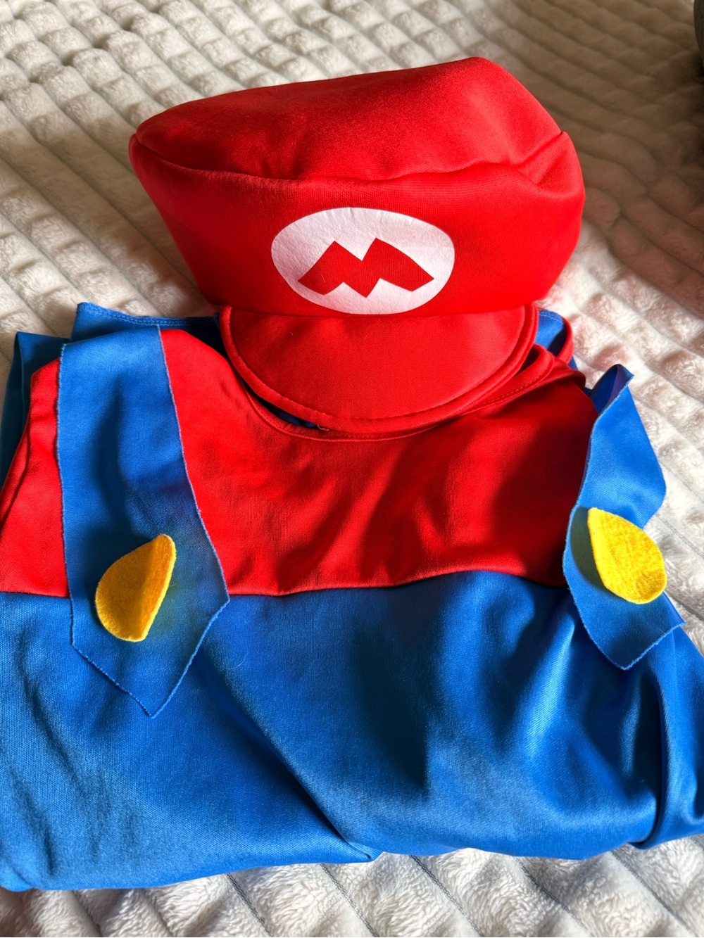 Super Mario-Inspired Kids Red and Blue Costume with Cap